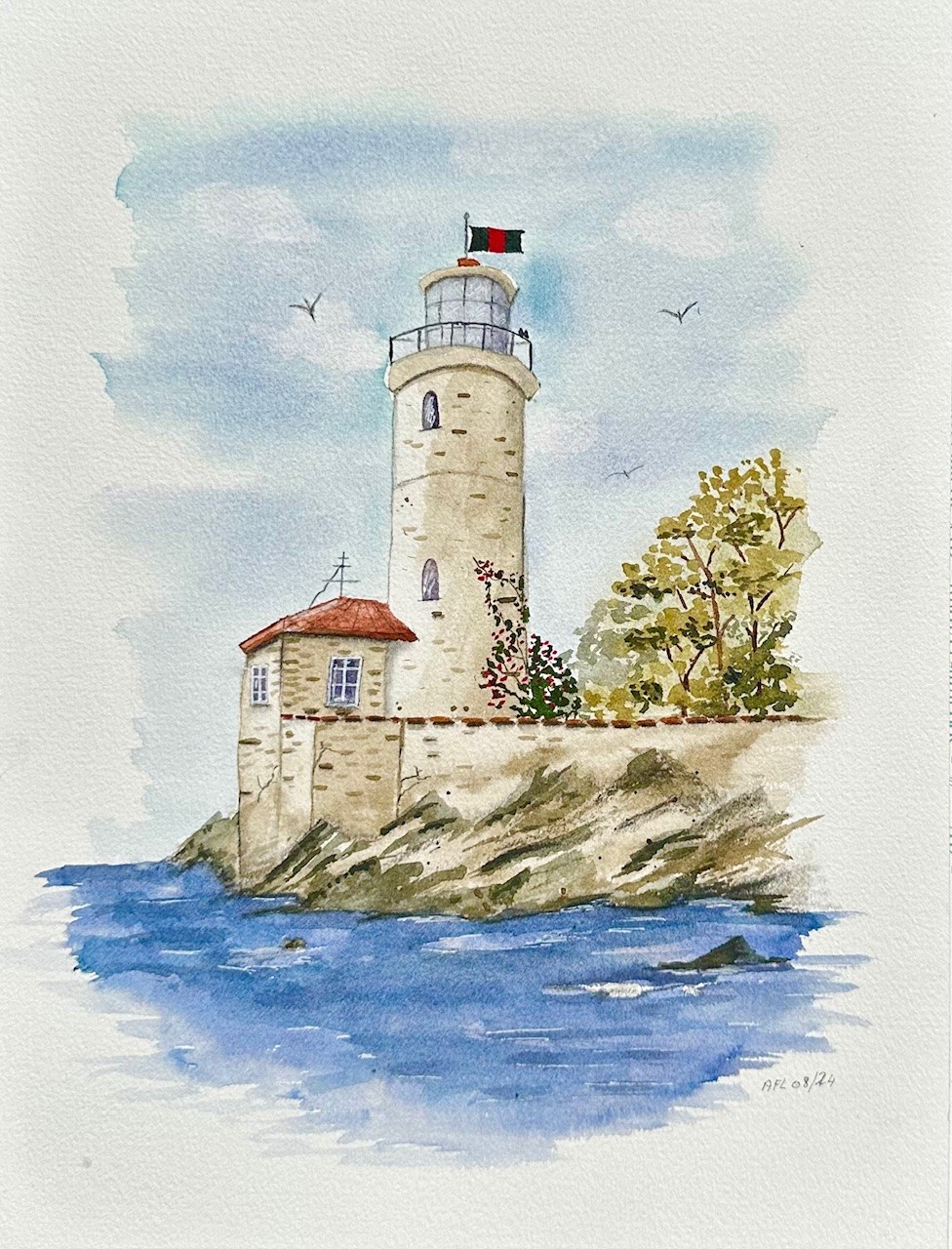 Aquarell mit einem Leuchtturm